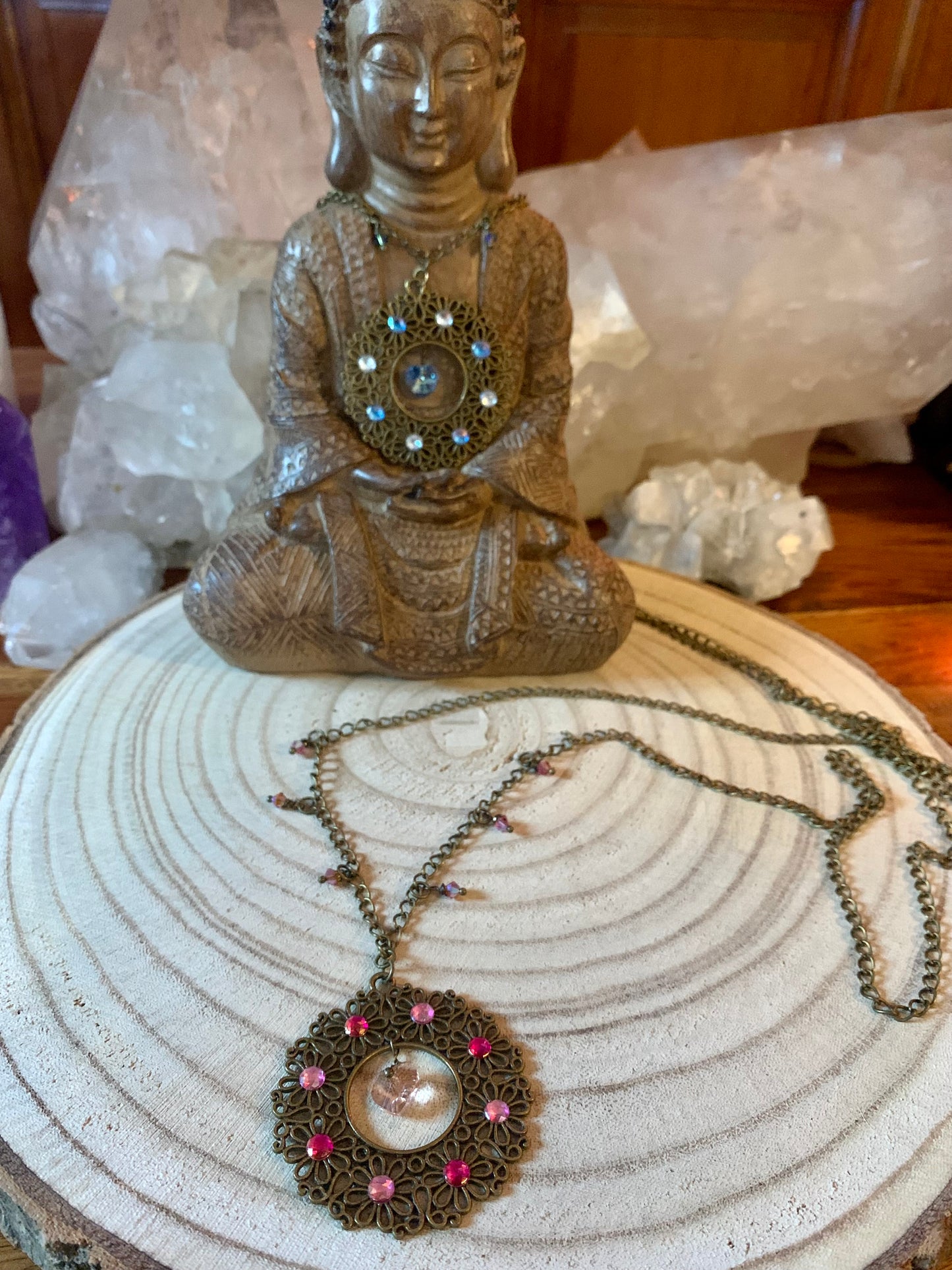 Bijou vibratoire d'intention : chakra coeur " Amour de sautoir Chakra coeur Rose "