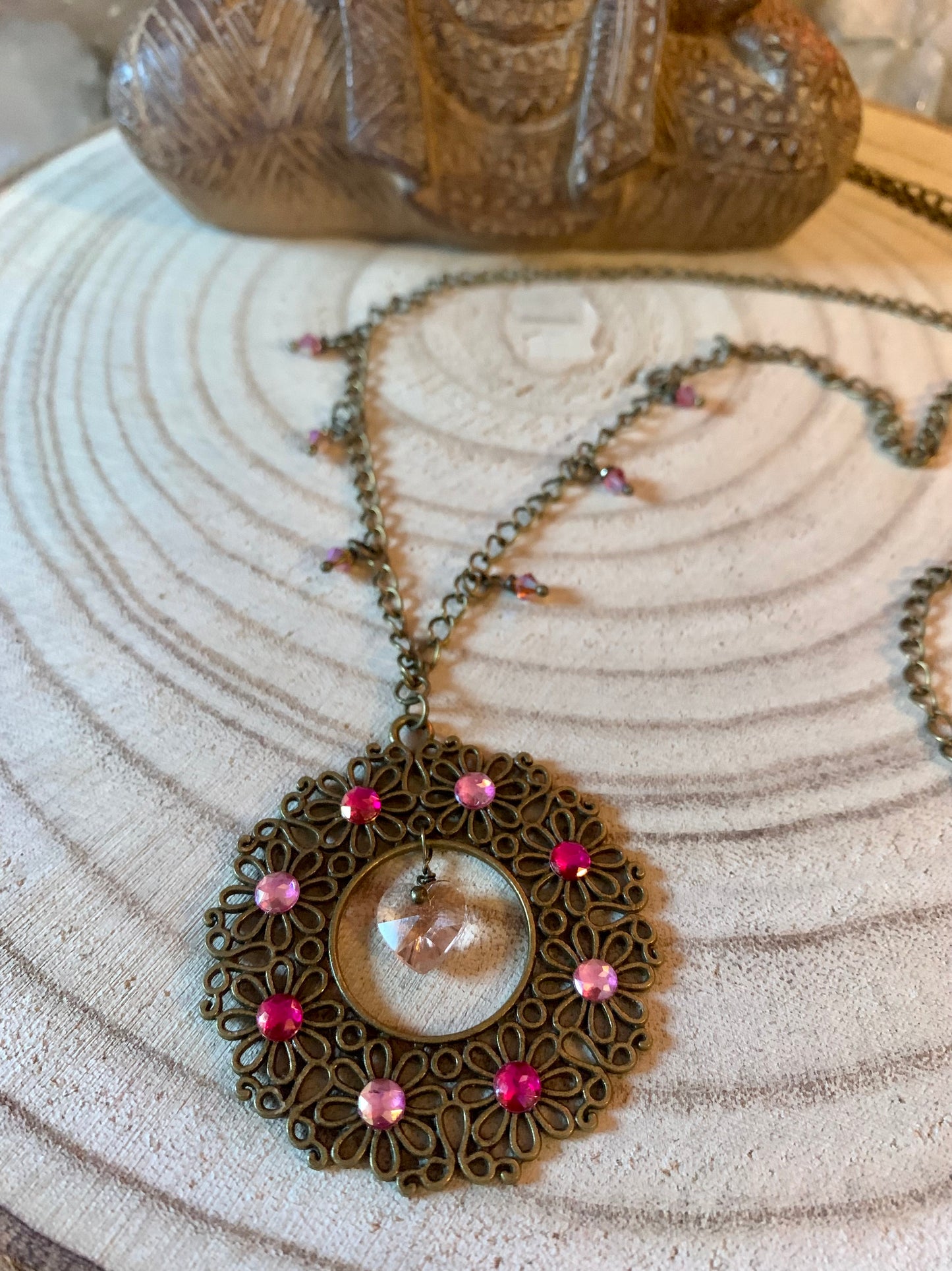 Bijou vibratoire d'intention : chakra coeur " Amour de sautoir Chakra coeur Rose "