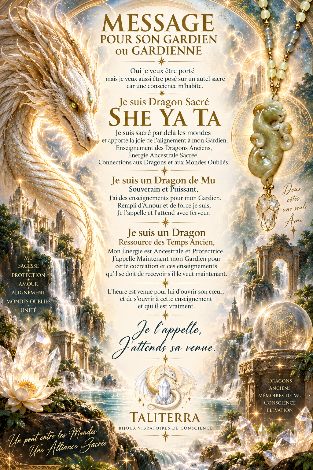 Collier-sautoir DRAGON SACRE de MU (avec Message pour son Gardien(ne) )