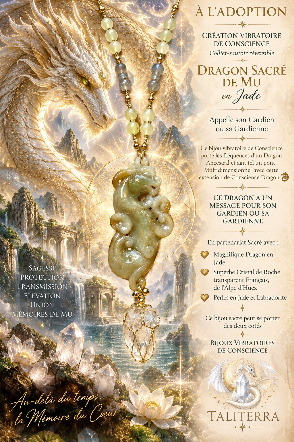 Collier-sautoir DRAGON SACRE de MU (avec Message pour son Gardien(ne) )
